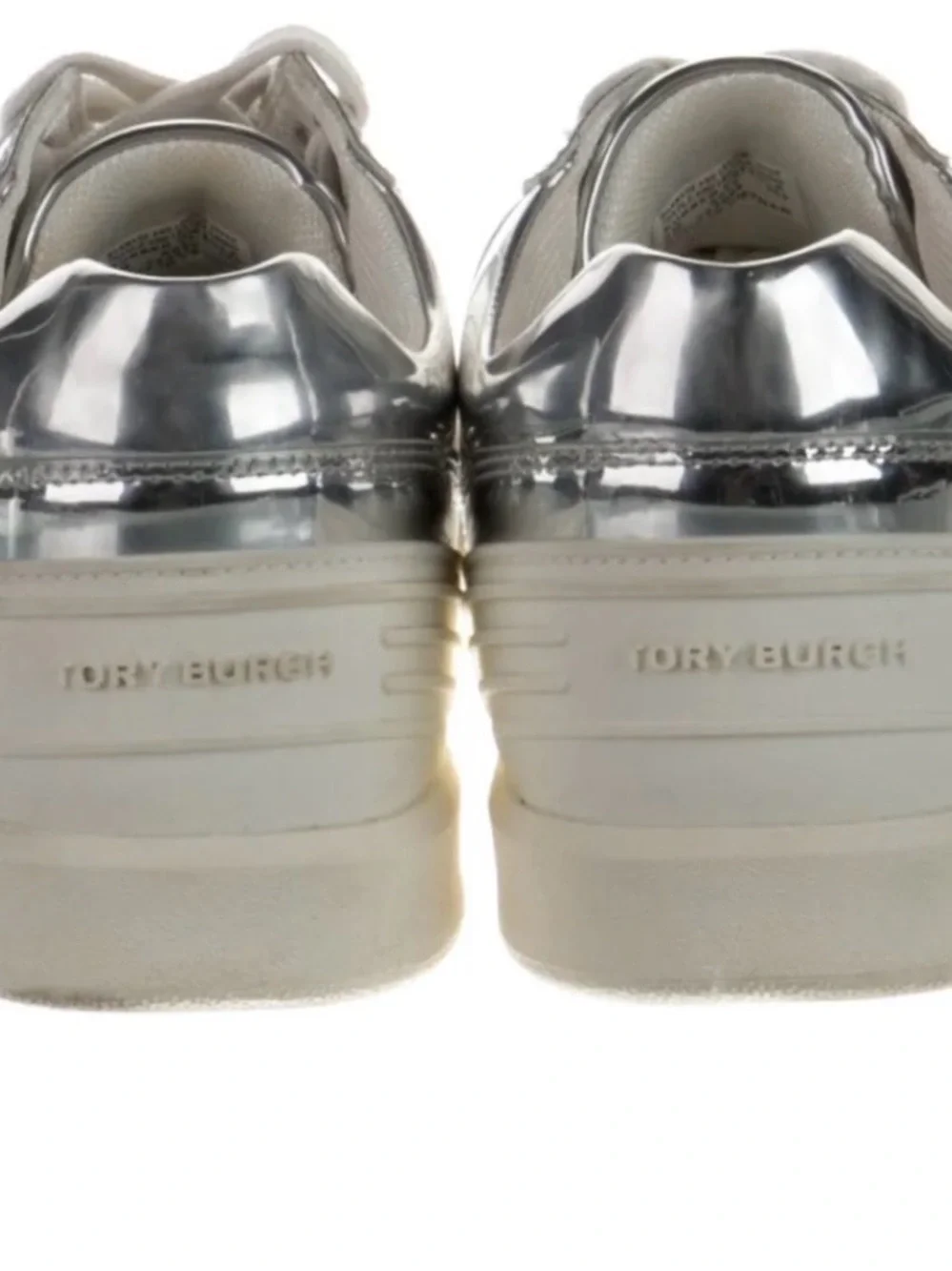 Tory Burch Clover Court Metallic Silver Sneakers Size 8.5